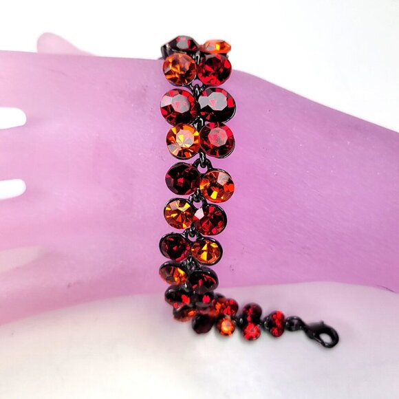 Red Orange Crystal Rhinestone STATEMENT Bracelet - Picture 1 of 7
